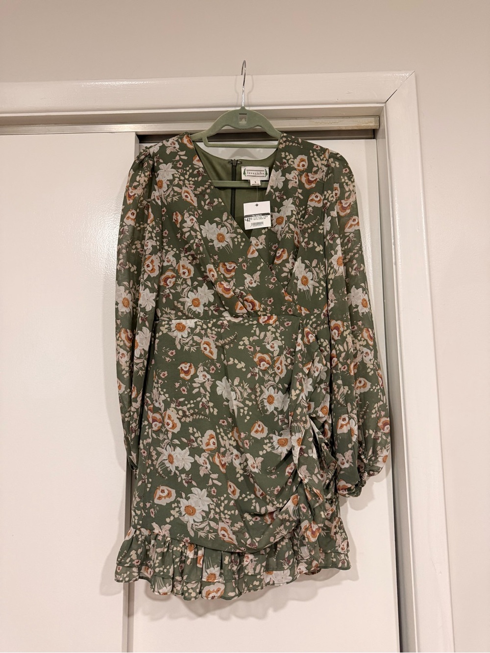 Love Riche Olive Green Floral Wrap Dress